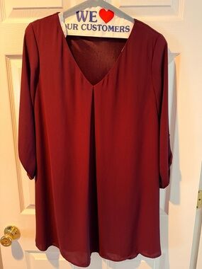 Lush Burgundy V-Neck Mini Dress